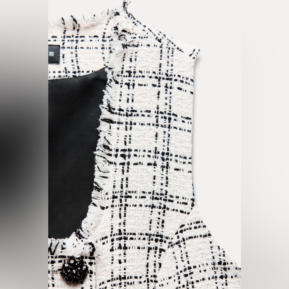 ZARA Plaid Double Breasted Sleeveless Waist Coat with Jewel Button Sz Small NEW - Picture 3 of 4